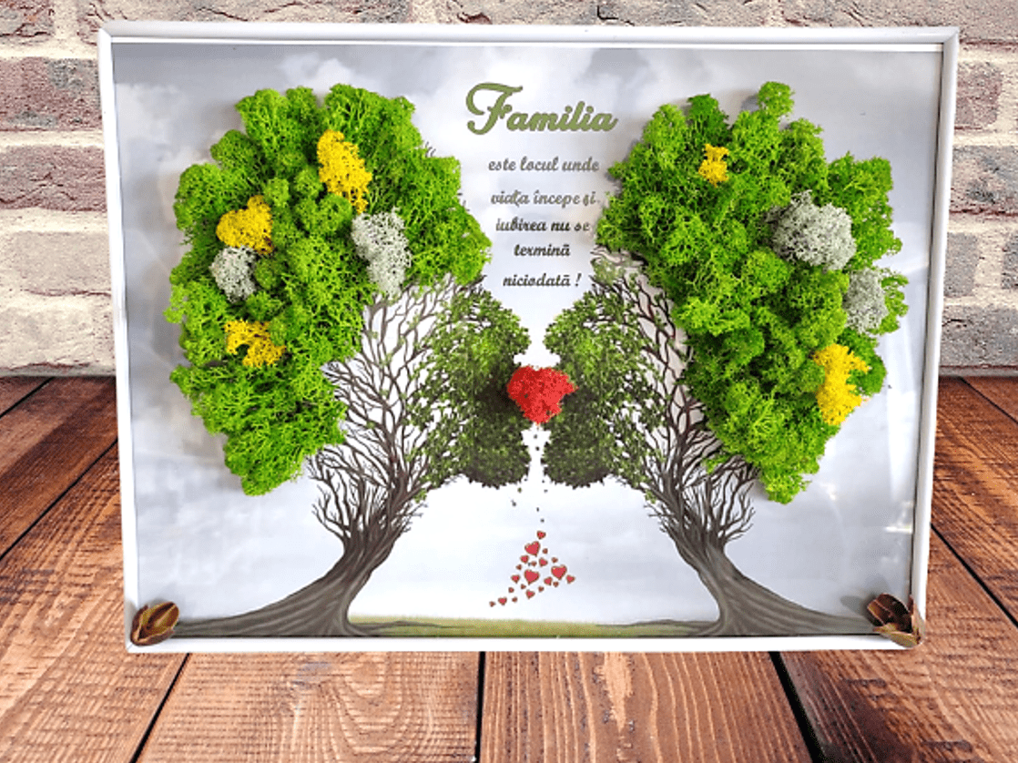 Tablou decorat cu licheni stabilizati "Familia"