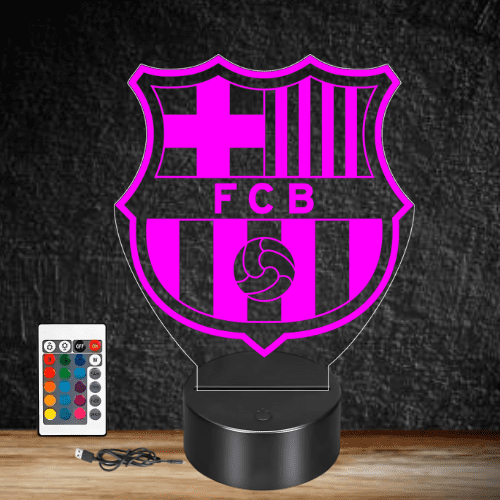 Lampa trofeu din acril cu LED multicolor - FC Barcelona, fotbal club, efect 3D, telecomanda, touch - imagine 2