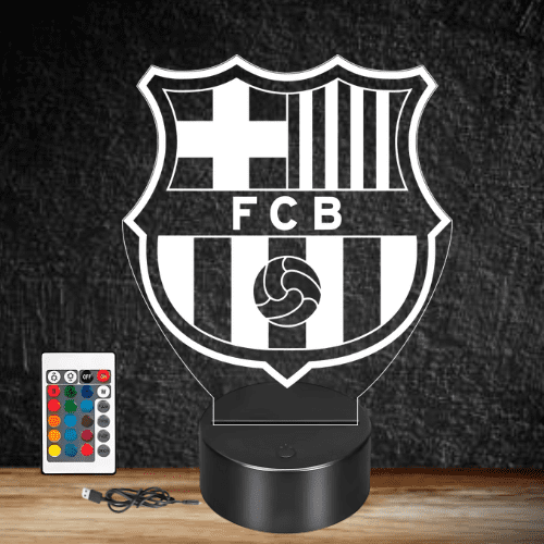 Lampa trofeu din acril cu LED multicolor - FC Barcelona, fotbal club, efect 3D, telecomanda, touch - imagine 3