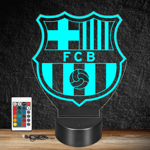Lampa trofeu din acril cu LED multicolor - FC Barcelona, fotbal club, efect 3D, telecomanda, touch - imagine 4